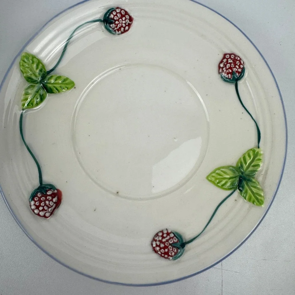 Vtg Strawberry Cup Saucer Ceramic Coffee Tea‎ Set Berry Cottagecore Kitchen